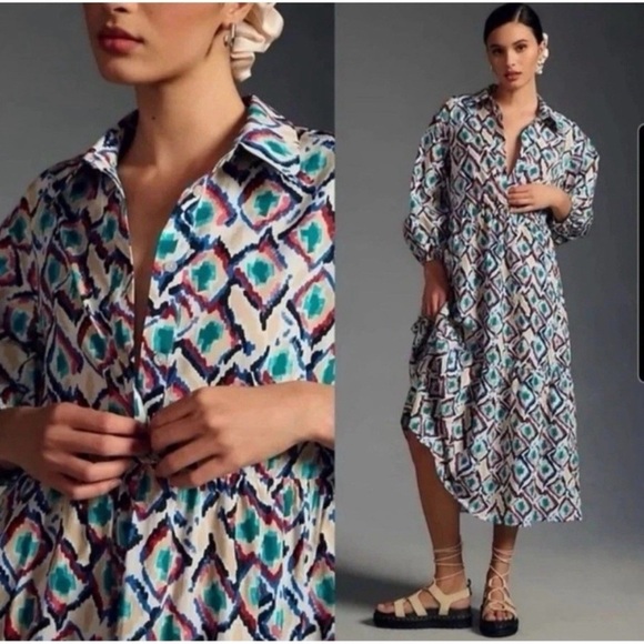 Maeve Dresses & Skirts - Anthropologie Maeve The Bettina Tiered Cotton Midi Dress Size Small Multi Color